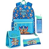 Paw Patrol Boys Backpack Set | Kids 4 Piece Blue & Green Rucksack Bundle with School Bag, Pencil Case, Lunch Bag & Water Bottle | Chase Dog Crew Graphic Complete Matching Set | Back to School Gifts