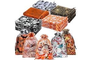 JOINDO 100 pcs Halloween Treat Bags, 4 x 6 inches fit Candy, Drawstring Design Easy Use, 5 Patterns