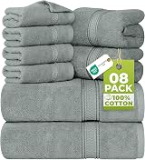 Utopia Towels 8 Piece Set Cotton Hotel Quality Bath Hand Washcloths Cool Grey