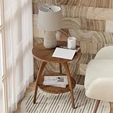 COZAYH Wood Round End Table with Storage Shelf, Walnut Finish Mid-Century Modern Accent Side Table with Curved Legs for Living Room, Easy Assembly, Stylish, Natural, Brown