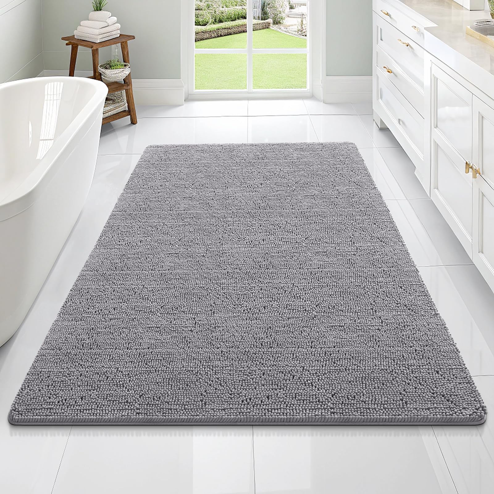 Photo 1 of OLANLY Bathroom Rugs 70x46, Extra Soft Absorbent Chenille Bath Rugs, Rubber Backing Quick Dry, Machine Washable Bath Mats for Bathroom Floor, Tub and Shower, Home Decor Accessories, Grey