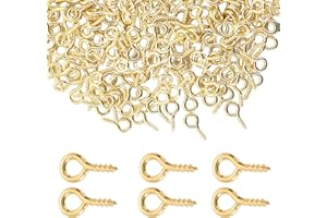 TEAAHA 300 PCS Small Screw Eye Pins 10 x 5mm Mini Screw Eye Pin Small Eyelets Self Tapping Screws Hooks Ring, Threaded Eyelet Screw Gold Screw Eye Hooks for DIY Charm Bead Arts Crafts Jewelry Making