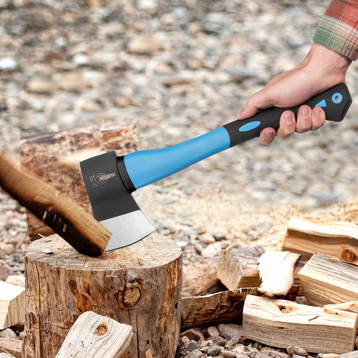 kdivesam Camping Axe, 15 inch Hatchet for Chopping Wood Splitting kindling, Gardening and Outdoor Survival, Forged Carbon Steel Heat Treated Hand Maul Tool, Fiberglass Handle with Anti-Slip Grip   : Sports & Outdoors