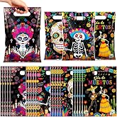 Capoda 60 Pcs Day of the Dead Goodie Bags, Sugar Skull Party Favors | Dia De Los Muertos Treat Bags with 3 Designs, For Mexican Fiesta Halloween Trick or Treat Carnival Party Decoration