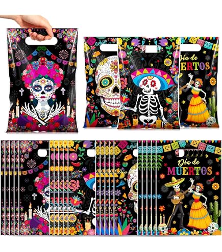 Party Gift Bags 100 Pcs Dia De Los Muertos Goodie Bags - Day Of The ...