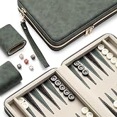 Backgammon Sets for Adults and Kids, Classic Backgammon Board with Unique Checkers Dice, Folding Faux Leather Backgammon Case, Portable Travel Backgammon Game Set (Green)