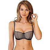Rosme Women's Balconette Bra with Push Up Effect Plus Size Sexy Lace Demi Half Cup Bra Underwired Low Cut Mesh Bras Kamila