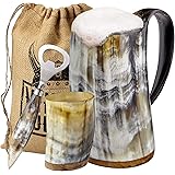Viking Culture Ox Horn Mug, Shot Glass, and Bottle Opener (3 Pc. Set) Authentic 16-oz. Ale, Mead, and Beer Tankard | Vintage 