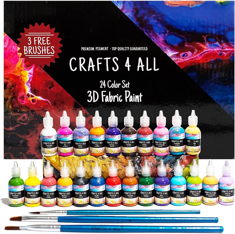 Crafts 4 ALL 24-Color Fabric Paint Set for T-Shirts, Shoes, Canvas & More