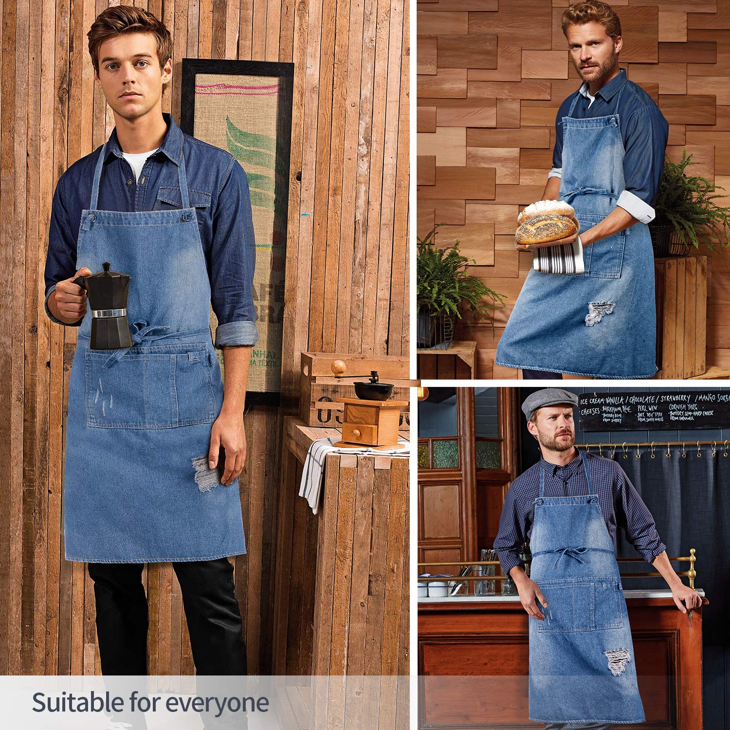 icaYre - Jeans Bib Aprons, 100% Cotton Apron with Pockets for Men and Women