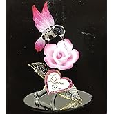 Glass Baron Hummingbird Pink Rose " I Love You " Figurine