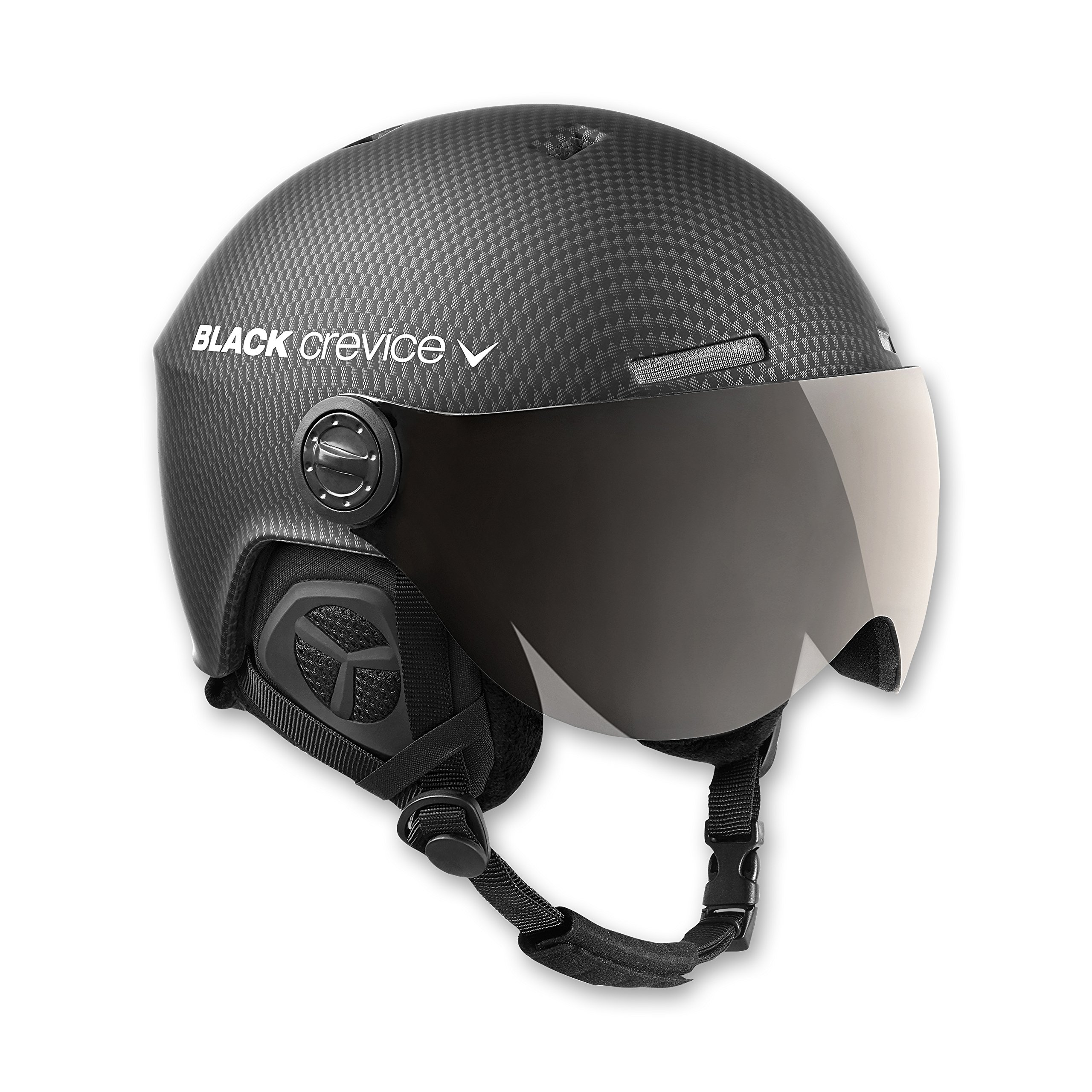 Black Crevice Arlberg Unisex Adult Ski Helmet with 2 Visors Black Carbon S (51-53) 51-53 cm