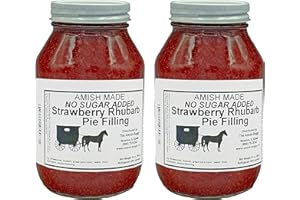 AMISH BUGGY Amish Pie Filling and Topping - TWO 32 Oz Jars (Strawberry Rhubarb NSA)