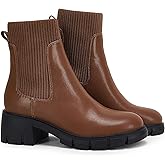 Ruanyu Womens Platform Ankle Boots Elastic Chunky Block Heel Chelsea Booties Lug Sole Non-Slip Combat Shoes