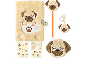 CY2SIDE 6PCS Bago Dog Diary with Lock and Keys for Girls Bago Dog Plush Secret Journal Diary Journaling Set for Writing Make Your Own Scrapbook with Crafts Idea Birthday Gifts for Teen Girls DIY Gifts