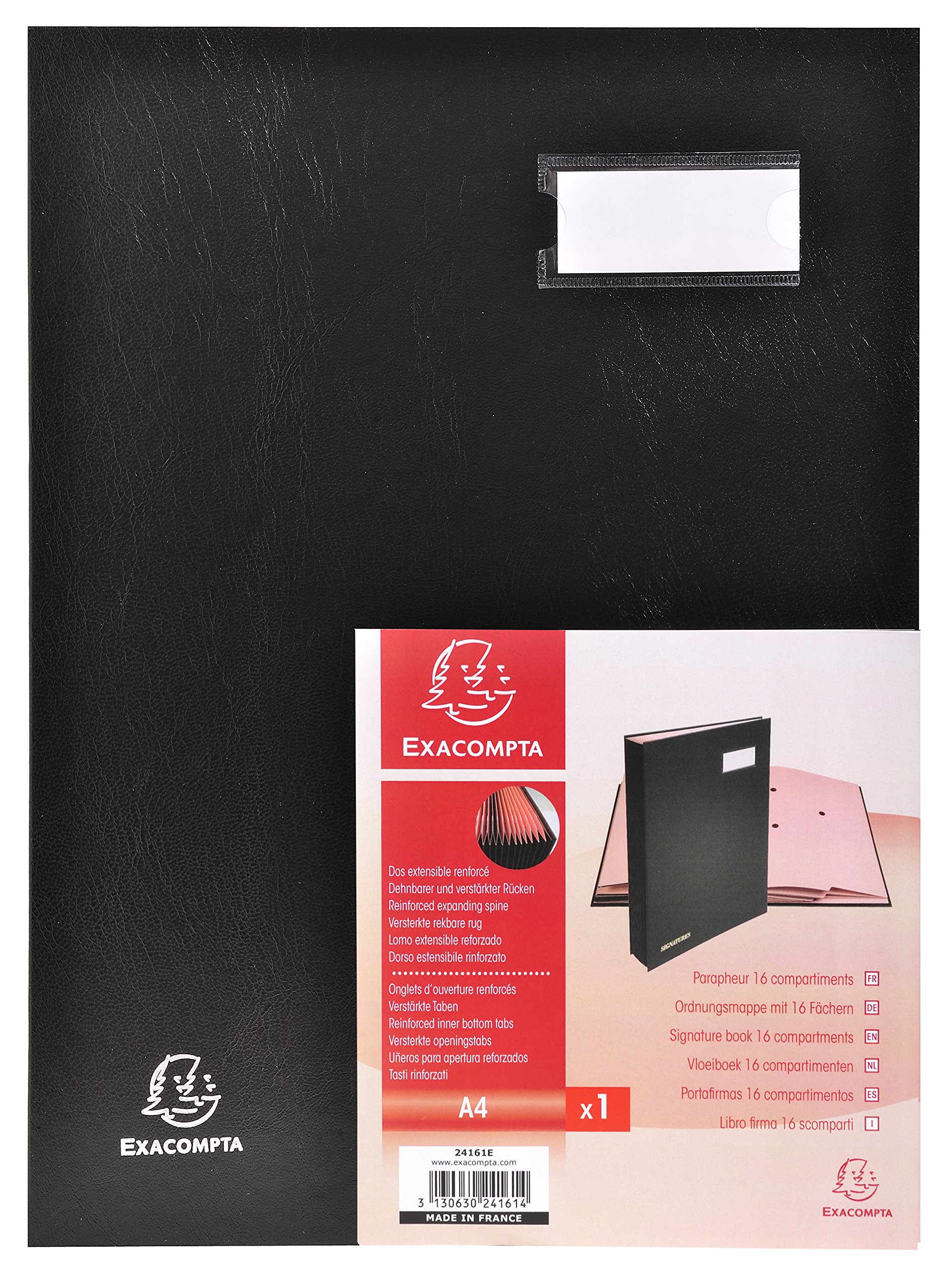 Exacompta - Ref 24161E - Direction Signature Book - 240 x 320mm in Size, Suitable for Storing A4 Documents, Plastic Cover &,300gsm Interior, 16 Compartments - Black
