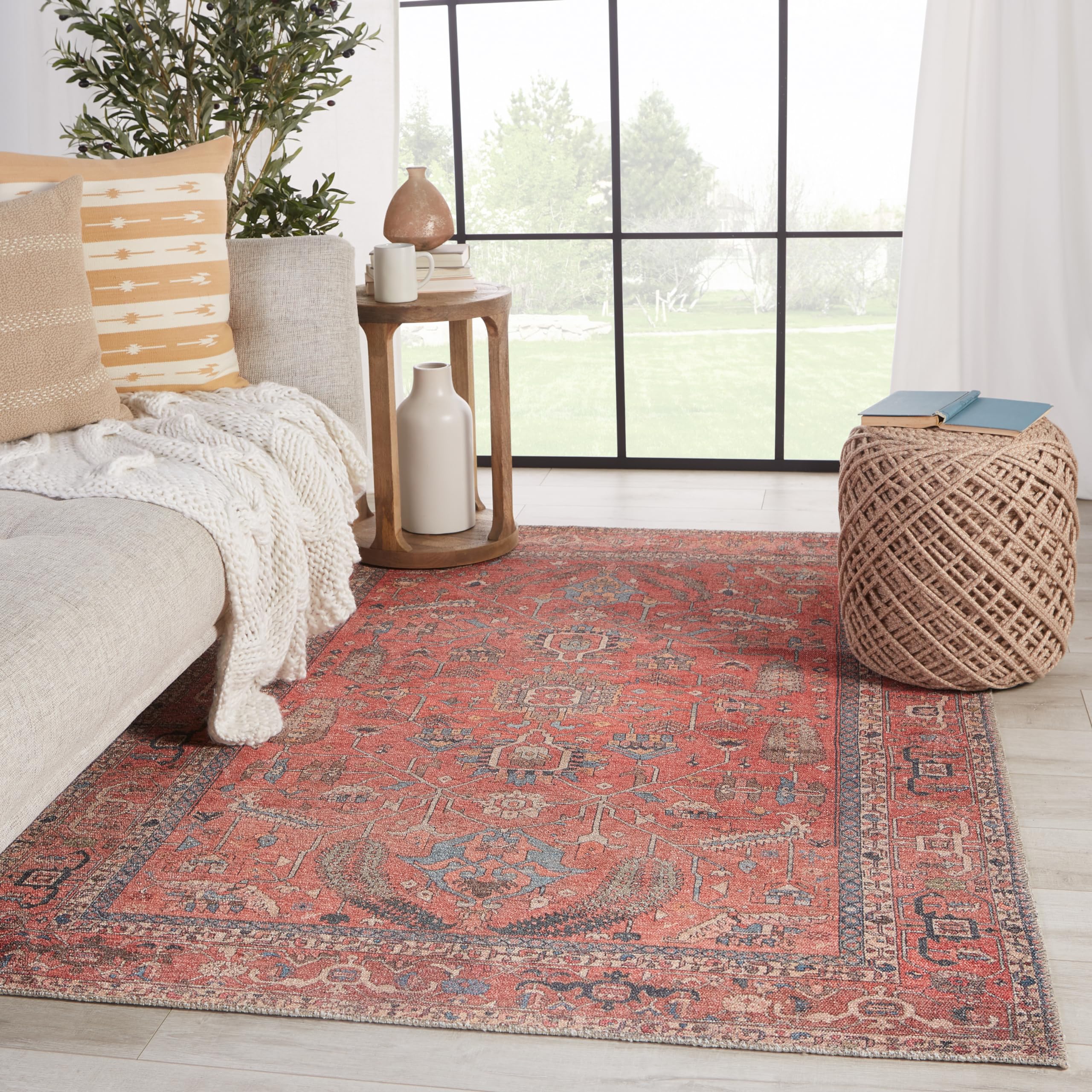 Photo 1 of **DIRTY FROM TRANSPORT**Jaipur Living, Machine Washable 9x12 Large Area Rug, Floral Red/Blue Living Room Rug