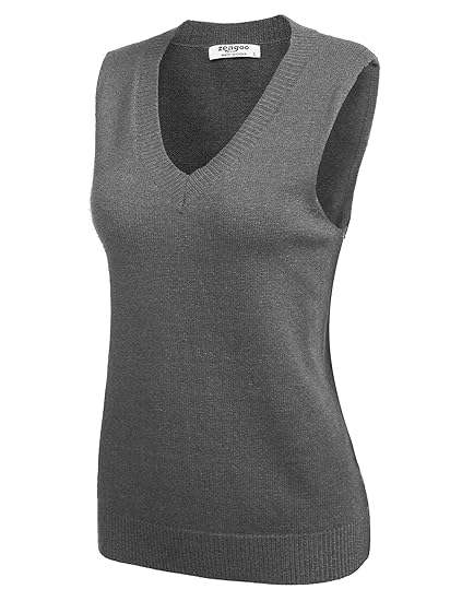 Zeagoo Damen Baumwoll Pullunder ohne Ärmel Einfarbig V-Ausschnitt Pullover Weste für Business und Freizeit