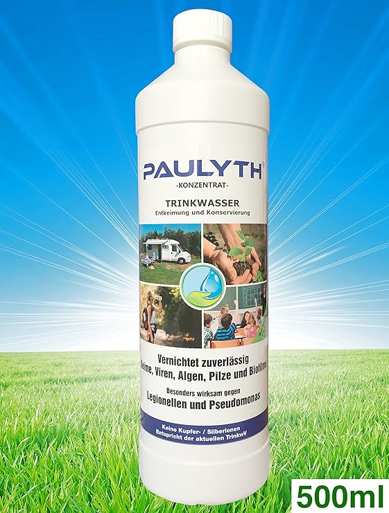 PAULYTH (0,5 Liter) - Trinkwasserentkeimung und Konservierung - Wundbehandlung - Keine Kupfer-/Silberionen - Entspricht der a