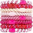 L. Erickson Grab & Go Pony - Think Pink - 8 Pack Ponytail Holder Hair Ties - Mixed Hot Pink and Light Pink