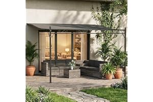 Outsunny 11.5' x 8.2' Outdoor Pergola, Wall Mounted Lean to Pergola with Metal Frame, UPF30, Garden Gazebo, Wind Resistant Su