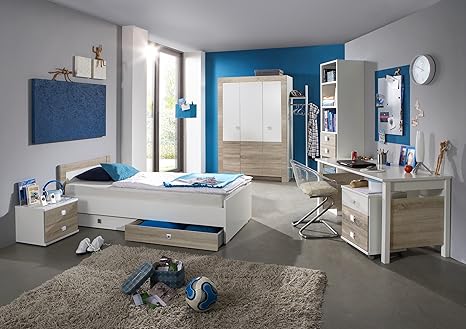 Moebel Guenstig24 De Jugendzimmer Set Kira 4tlg Komplettset Bett Schrank Schreibtisch Regal Eiche S Gerau Amazon De Kuche Haushalt