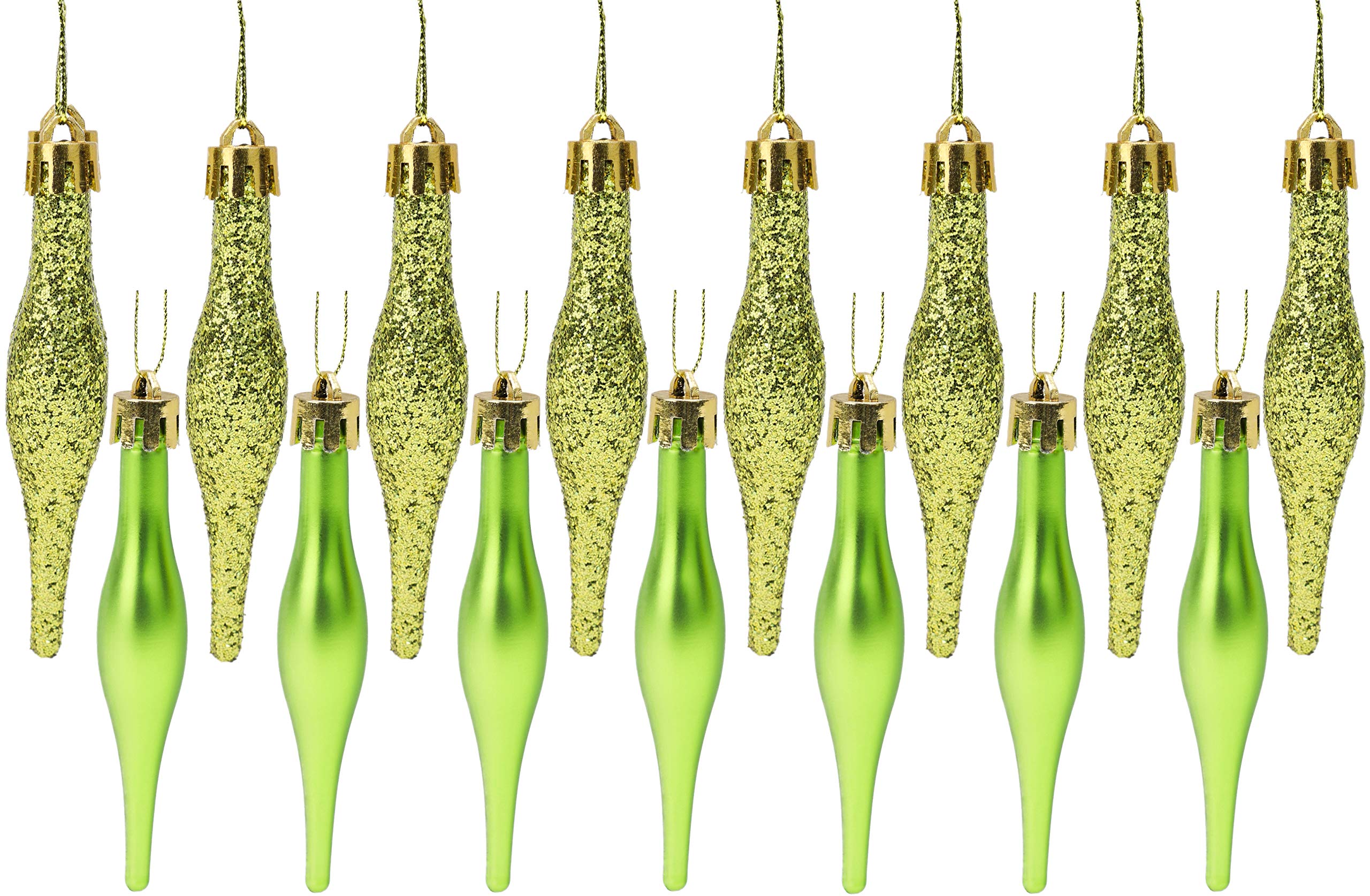 Christmas Concepts® Pack Of 15-8.5cm Droplet Baubles - Matte & Glitter Design - Christmas Baubles (Lime Green)