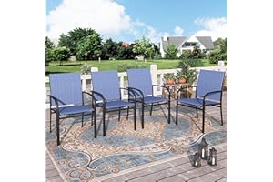 HERA'S HOUSE Patio Dining Chairs Set of 4, 36" Textilene Fabric Outdoor Chair with Wrought Iron Metal Frame Support 350lbs for Garden Lawn Backyard Kitchen Deck, Blue