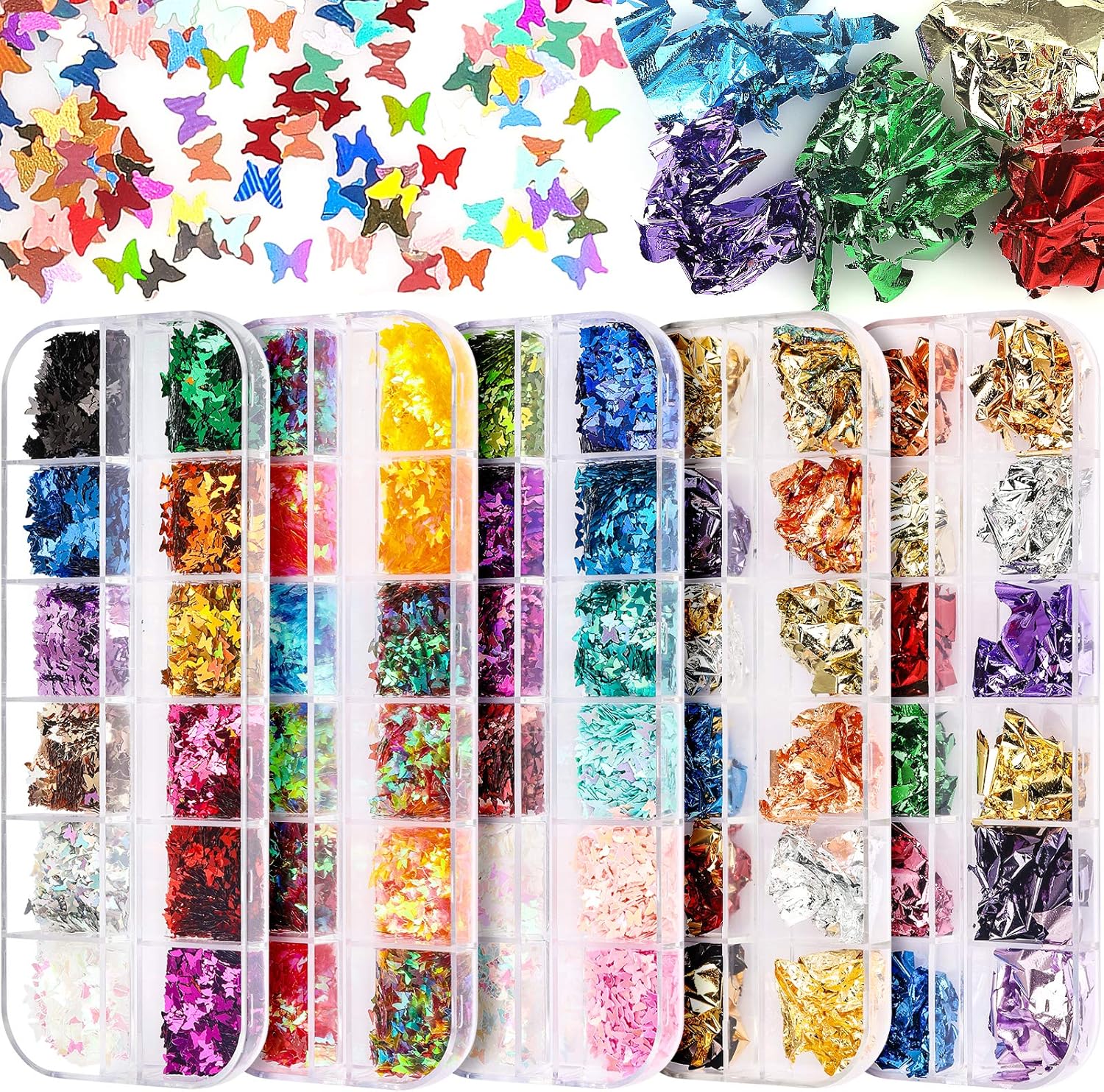 FANDAMEI - Lote de 5 cajas de purpurina para uñas con purpurina, diseño