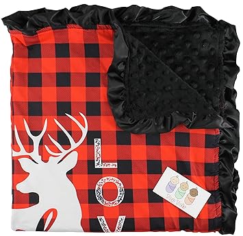 Amazon Com Top Tots Baby Blanket Minky Deer With Text White On Red And Black Plaid With Black Ruffles Home Kitchen