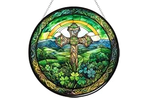 365CUSGIFTS Irish Cross Stained Glass Sun Catcher, Wall Hanging Colored Decor Room Indoor Window Decor, Halloween, Christmas Hanging Ornament Mother Day