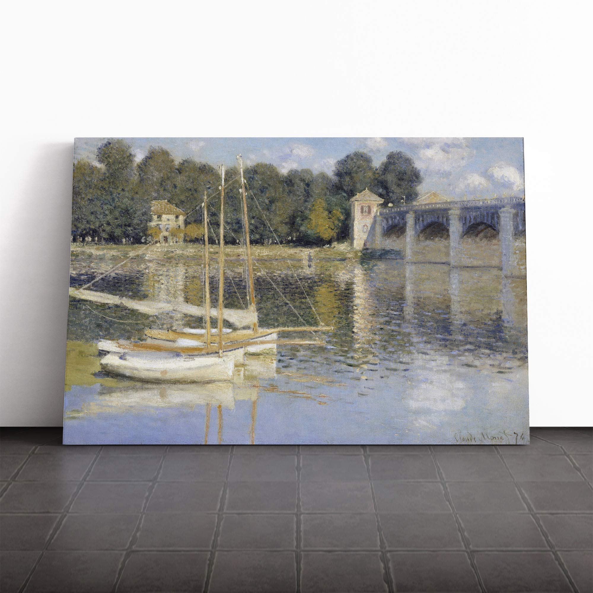 Claude Monet The Argenteuil Bridge Canvas Print | Gallery Wrapped 30mm Frame Wall Art | 20x14 inches | Ready to Hang | Modern Cityscape Picture | Living Room Bedroom Lounge Office