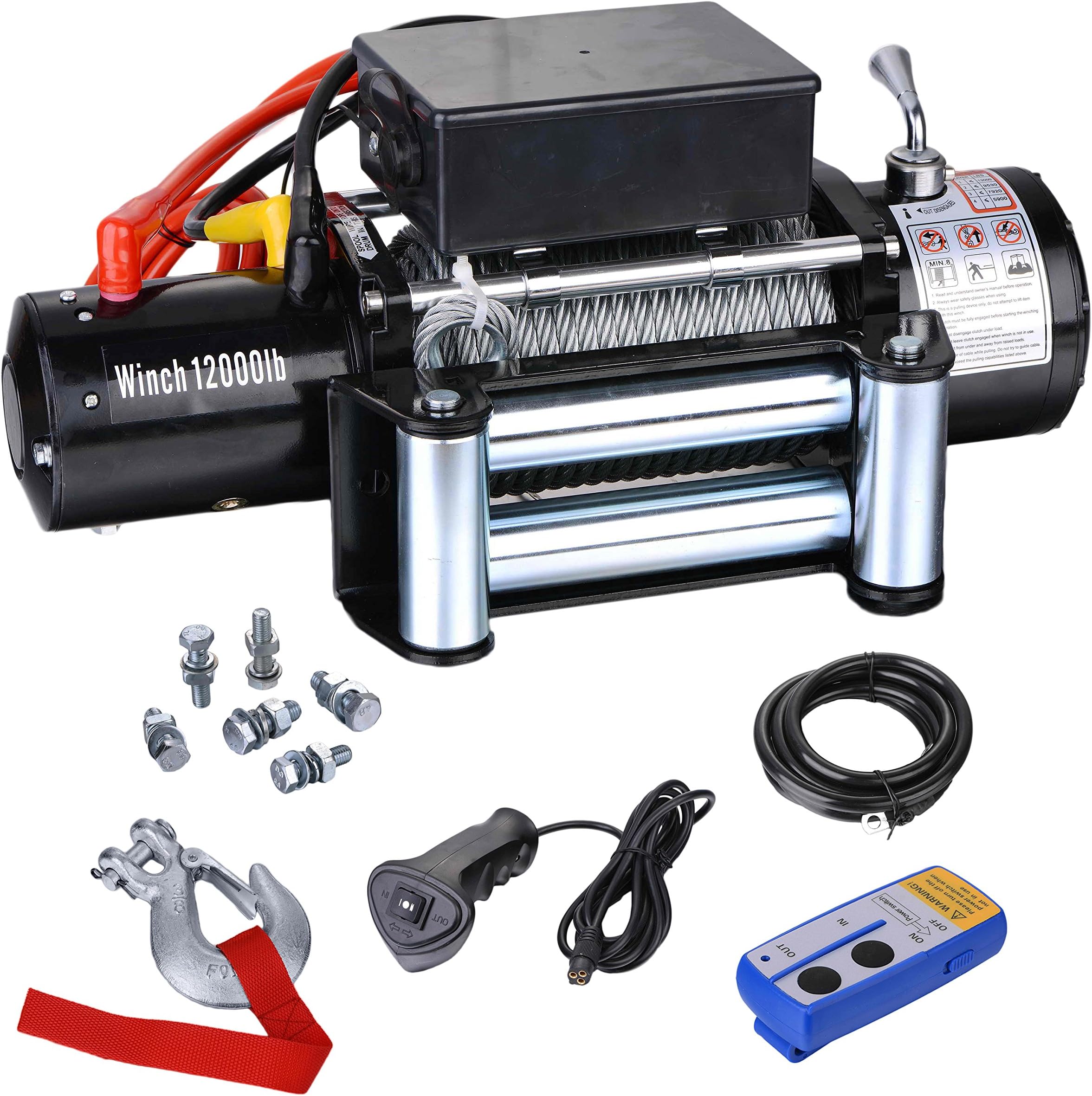 BIZ 12V 6HP Electric Winch 12000lbs Capacity Heavy Duty Recovery Winch with Wireless Remote control for SUV/Trailer/Jeep/Truck/Off-road Vehicle,12000F