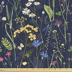 Lunarable Paint Fabric by The Yard, Botanical