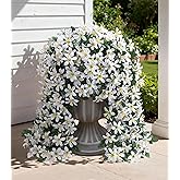 Ivydale Artificial Lily Flowers for Outdoors Fake Hanging Flower Vines for Outside Decoration, UV Resistant 2PCS Faux Plants for Patio Porch Balcony Garden Yard, White