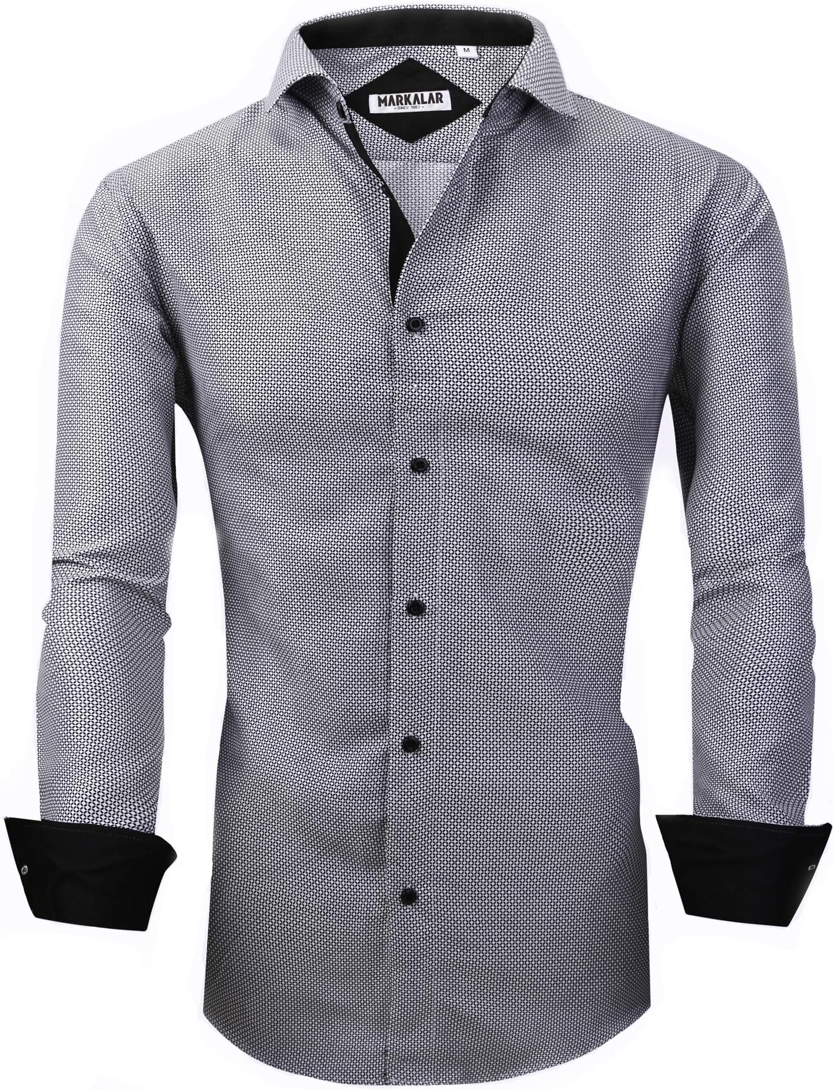 Markalar Mens Printed Dress Shirts Easy Care Regular Fit Long Sleeve Casual Button Down Shirt for Men