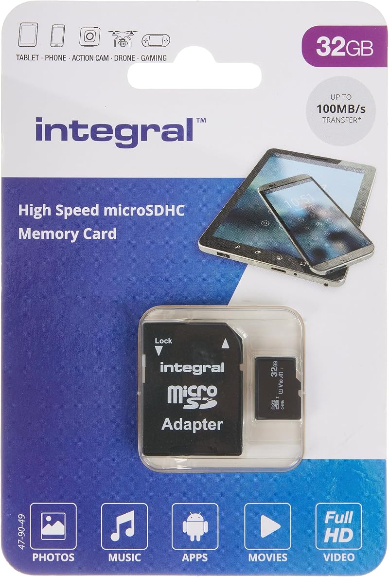 Integral 32GB High Speed V30 UHS-I U1 MicroSDHC Card with Adapter