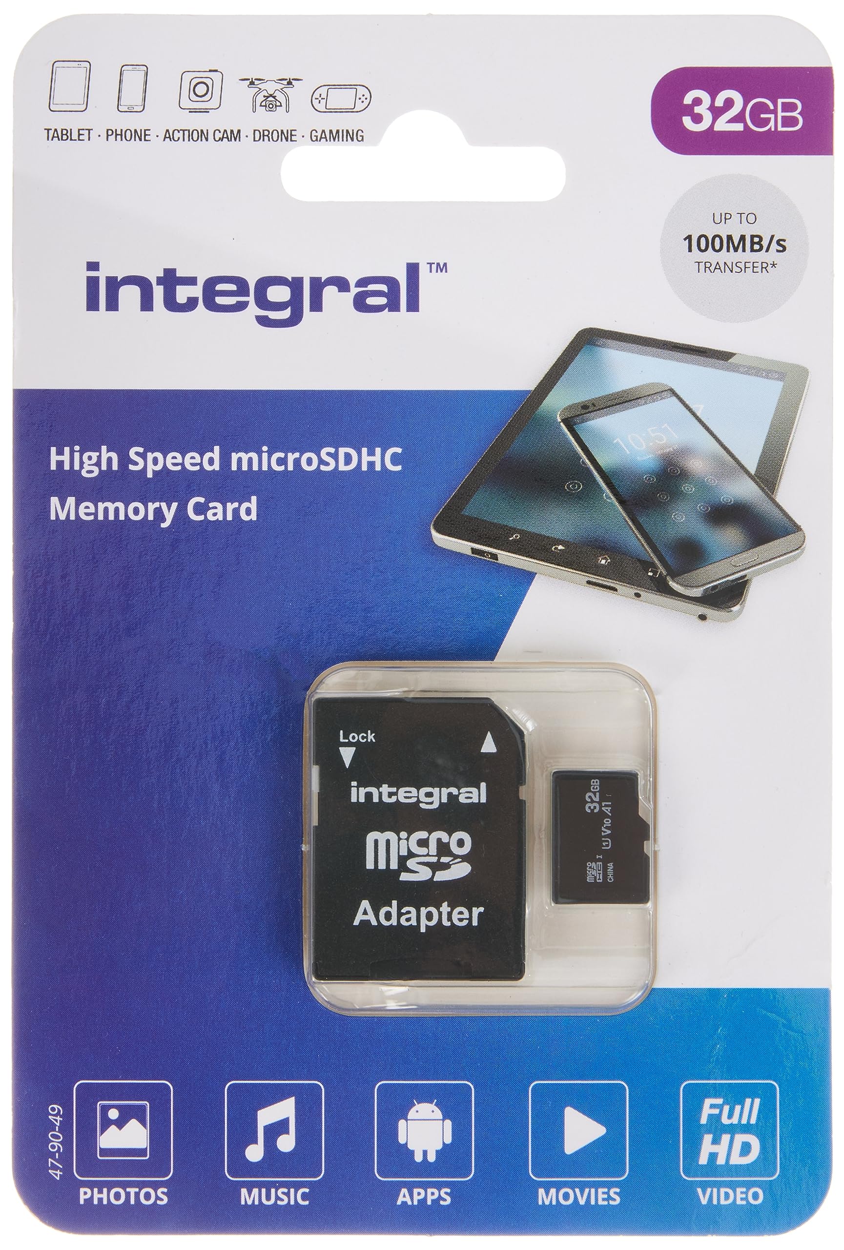 Integral 32GB High Speed V30 UHS-I U1 MicroSDHC Card including Adapter