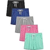 Resinta 5 Packs Youth Girls Athletic Shorts with Drawstring Pockets Girls Soccer Running Shorts for Yoga Workout Dance