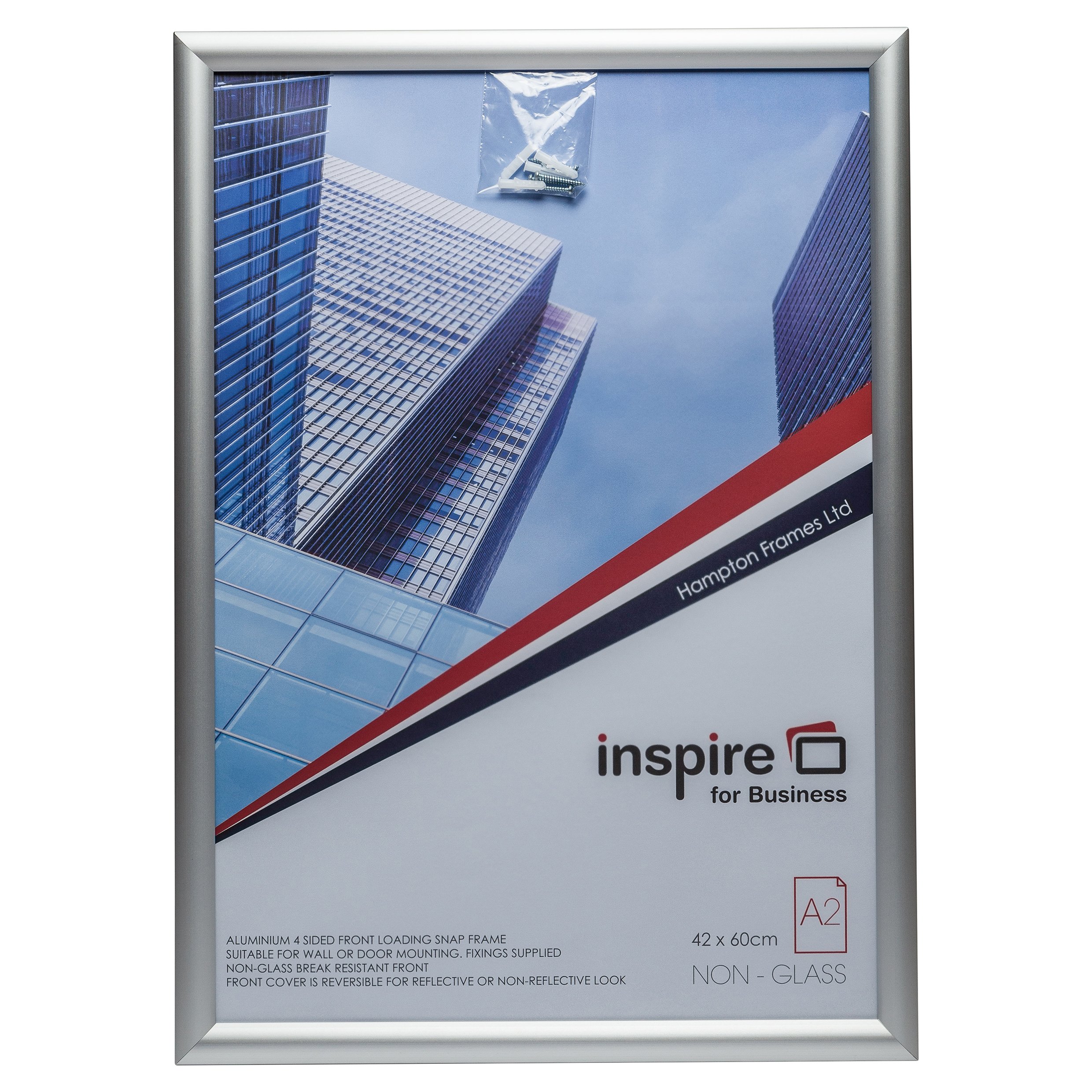 Hampton Frames | SNAP Poster Certificate Photo Display Frame SNAPA2S | A2 Size 42x59cm, Silver, Non-Glass | Front Loading, Break Resistant | Easy Change, Secure Wall Mount