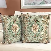 BUAEL Boho Floral Throw Pillow Covers 20x20 inch Set of 2,Boho Rug Geometric Floral Pattern Decor Double Sided Pattern Cushion Cover Soft Pillow Case Living Sofa Room Bed Square Pillow Cover