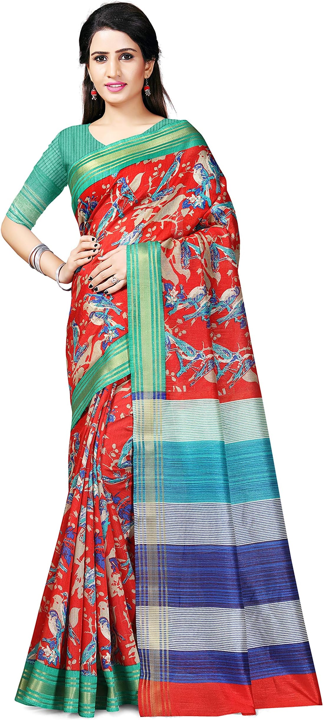 Winza Designer Kanchipuram Art Silk with Blouse Piece Saree (ART-22- Red_Free)