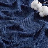 Bedsure GentleSoft 100% Cotton Blanket King Size for Bed - Breathable and Lightweight, Soft Cozy Textured Herringbone Woven Blanket for Summer, Navy Blue, 108x90 inches
