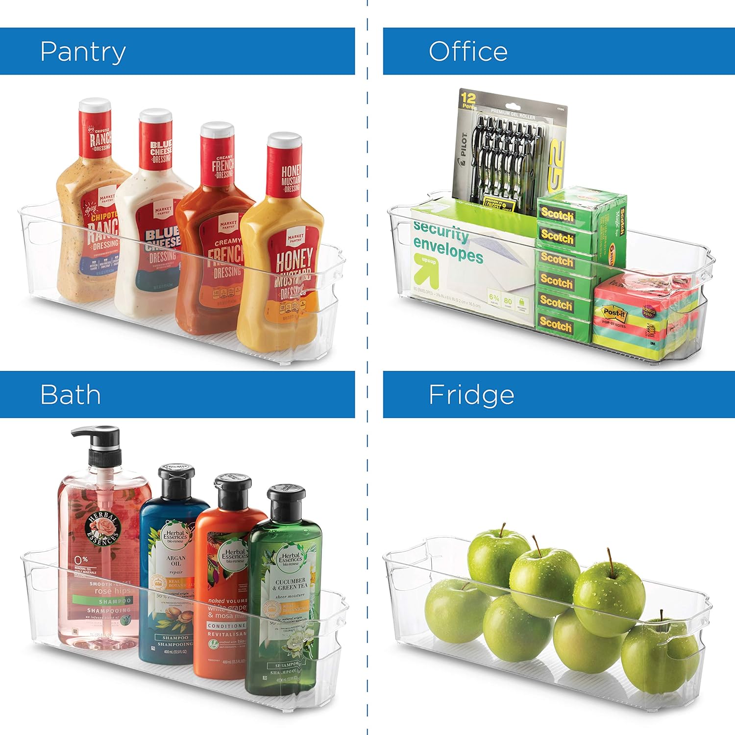 Set Of 6 Refrigerator Organizer Bins - Stackable Fridge Organizers for Freezer, Kitchen, Countertops, Cabinets - Clear Plastic Pantry Storage Racks: Kitchen & Dining