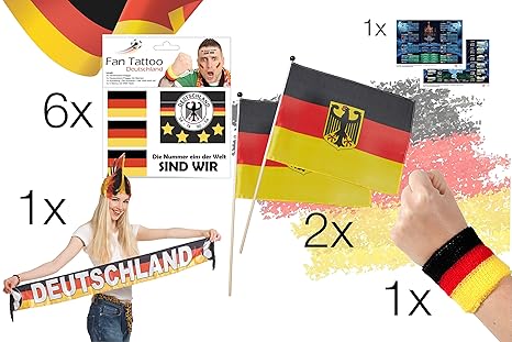 TK Gruppe Timo Klingler XXL Deutschland Fanartikel wm Schal Fanschal 120 cm Deutschland, 6X Tattoos Schminke, 2X Deutschlandf