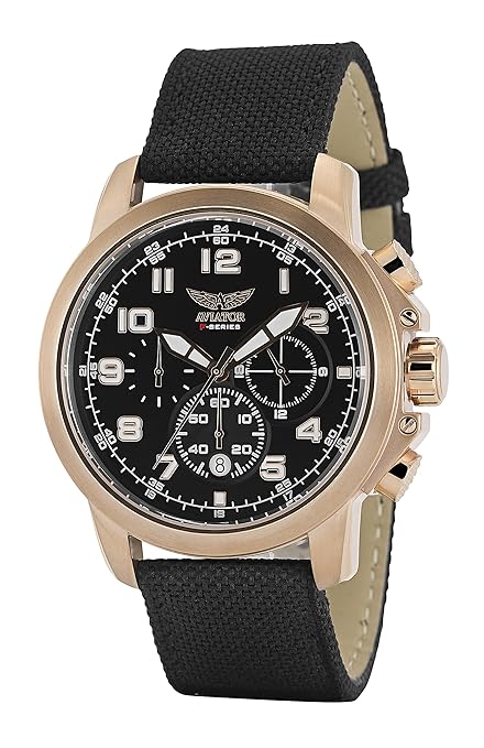 Aviator AVW1721G192 horloge heren - zwart - edelstaal PVD rosé