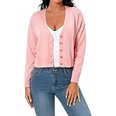 Women's V Neck Long Sleeve Cropped Cardigan Sweaters Solid Button Down Knit Bolero Shrugs