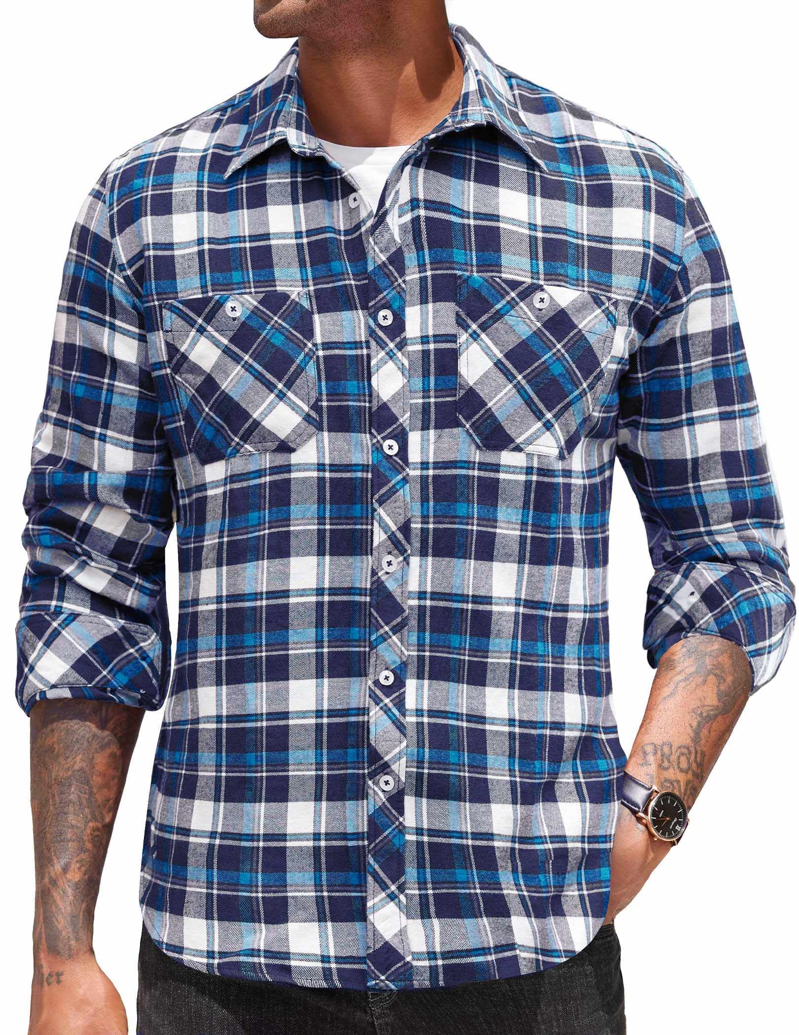 COOFANDY Men's Flannel Plaid Shirts Long Sleeve