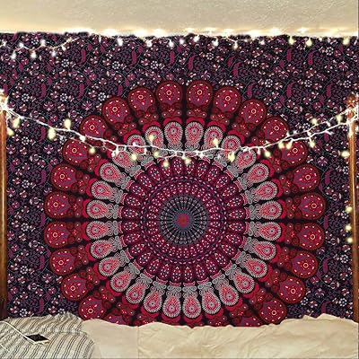 Bless International Indian Bohemian Psychedelic Peacock Mandala Wall Tapestry