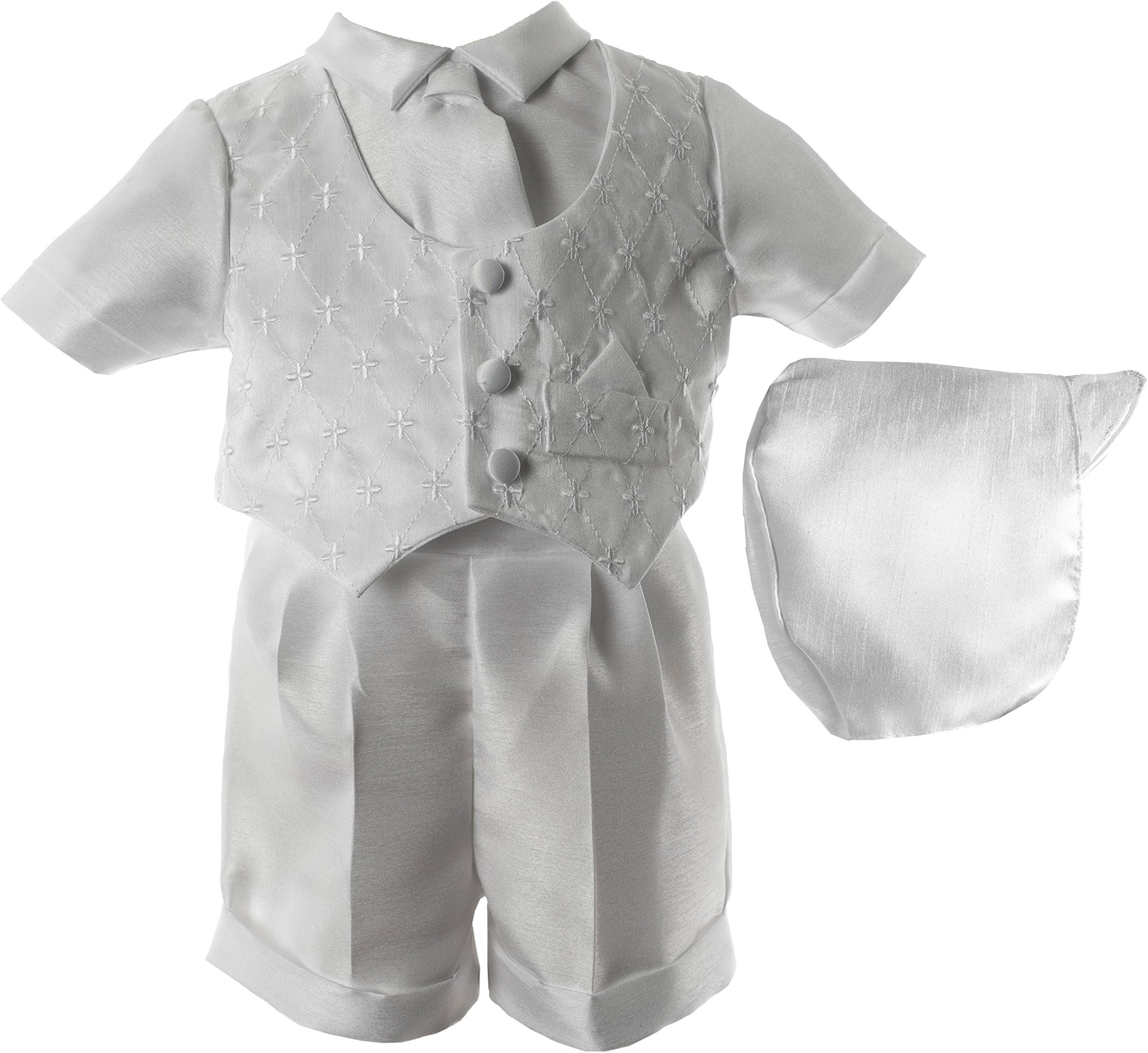Lauren Madison Baby Boys' Christening Baptism 3 Piece Shantung Short Set Outfit